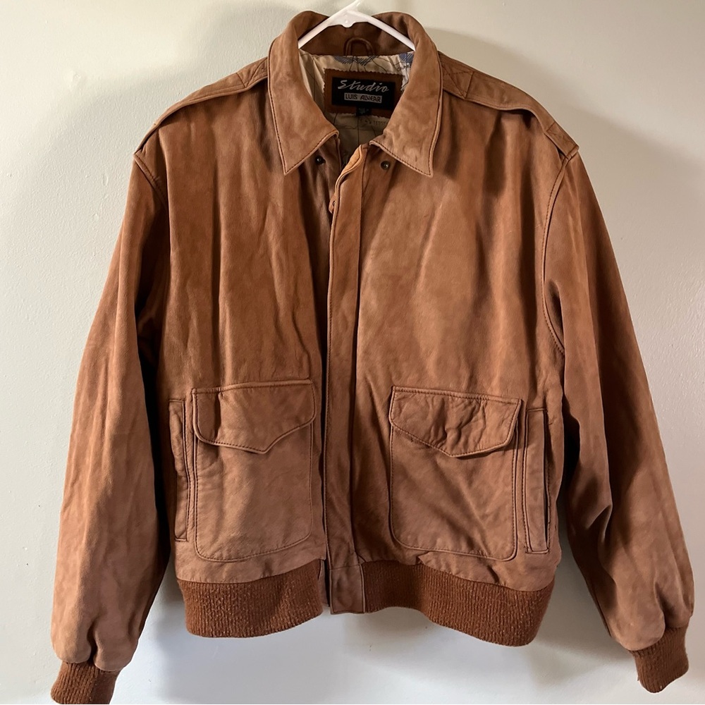 Vintage Luis Alvear Brown Leather Bomber Jacket Men's Medium